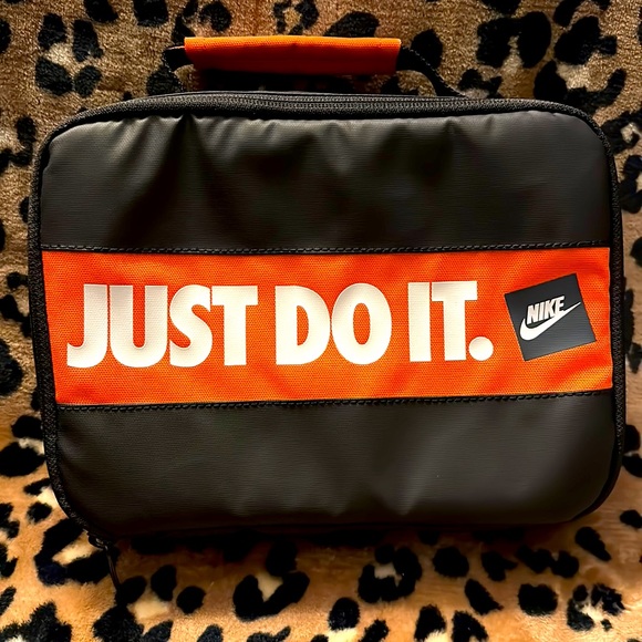 NIKE JUST DO IT BUMPER STICKER FUEL PACK LUNCH BOX INSULATED BLACK/ORANGE - Picture 4 of 4